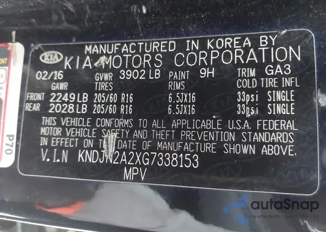 2016 Kia Soul z USA, uszkodzony, nr VIN KNDJN2A2XG7338153